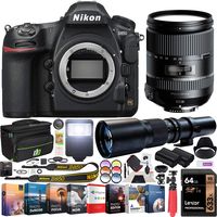 Nikon D850 45.7MP Full-Frame FX-Format Digital SLR Camera Black Body Bundle with 28-300mm F/3.5-6.3 Di VC PZD Lens, 500mm Telephoto Lens, 64GB Memory Card and Accessories (8 Items)