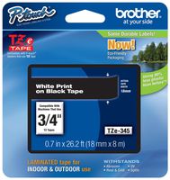 Genuine Brother 3/4" (18mm) White on Black TZe P-touch Tape for Brother PT-1950, PT1950 Label Maker