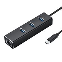 Crukee USB TYPE C Hub Adapter to 3 USB 3.0 Ports & Gigabit Ethernet RJ45 Port with Blue LED Light (Black Aluminium Alloy)