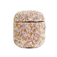 2019 Newest Luxurious Rhinestone AirPods Case with Keychain, Shockproof Protective Premium Crystal Cover Skin for AirPods Charging Case 2 & 1 (Peach+AB C12 No Keychain)