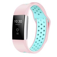 iGK Silicone Replacement Bands Compatible for Fitbit Charge 2, Adjustable Breathable Sport Strap Smartwatch Fitness Wristband with Air Holes Pink Teal Large