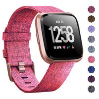 KIMILAR Compatible Fitbit Versa Bands, Women Men Large Small Woven Fabric Breathable Accessories Strap Compatible Fitbit Versa Smart Watch (Fluorescent Pink, Large(7.1"-9.1"))