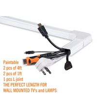 4 Channels Cable Raceway with L Joint, Quick and Easy to use Cords Cover Concealing, paintable, Peel and Press, fits up to 6 Cords