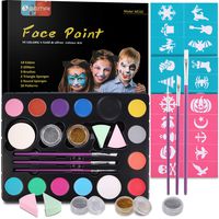 Face Paint Kits for Kids, Semai 30 Stencils, 14 Colors Professional Face Painting Kits 2 Glitters 3 Brushes Halloween Makeup Kit, Great for Birthday Party and Halloween Makeup, Face Painting Book