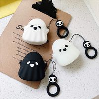 Cute Creative Halloween Small Ghost Soft Silicone Case, Anti-Lost Protective Cover Skin Case for AirPods 1/2, Shock Absorbing Design&Charging Hole&Portable Key Chain Case, Suit for Hiking (white)