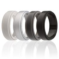 ROQ Silicone Wedding Ring for Men, 4 Pack Silicone Rubber Band Step Edge - Black, Grey, Light Grey, Silver - Size 12