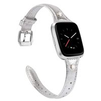 TOYOUTHS Leather Strap Compatible with Fitbit Versa/Versa 2 Bands for Women Men Slim Genuine Leather Wristbands Replacement for Versa Lite Edition/Versa SE Classic Accessorie Diamond Silver