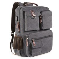 School Backpack Vintage Canvas Laptop Backpacks Men Women Rucksack Bookbags, Gray