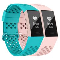 adepoy Compatible with Fitbit Charge 3 Bands for Women Men, Breathable with Air Holes Replacement Wristbands for Fitbit Charge 3 and Fitbit Charge 3 SE, Teal, Pink, Small
