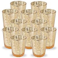 Just Artifacts Mercury Glass Votive Candle Holder 2.75" H (12pcs, Speckled Gold) -Mercury Glass Votive Tealight Candle Holders for Weddings, Parties and Home Decor