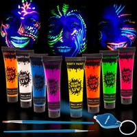 UV Face & Body Paint Set - by Blue Squid, 8 Liquid UV Body Paints (8 x Large 0.5oz) +FREEBONUS Mini Ultraviolet Torch - Glow in The Dark Neon Face & Body Paint - Black Light Reactive Neon Paints