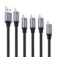 AUKEY USB C Cable to USB 3.0 A Braided [5 Pack] 3.3ft x 3, 6.6ft, 1ft USB Type C Cable Fast Charge for Samsung Galaxy S8 S8 Plus Note 8 Note 9, LG V30 V20 G6 G5, HTC U11/10