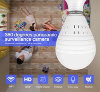 ETbotu Bulb Lamp Wireless IP Camera WiFi 960P Panoramic FishEye Home Security CCTV Camera 360 Degree Night Vision Camera 1.3 Million Single Light Source White Light