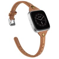 TOYOUTHS Slim Strap Compatible with Fitbit Versa/Versa 2/Versa Lite/Versa SE Bands for Women Men Thin Genuine Leather Replacement Wristbands Handmade Watch Band Accessories Scrub Brown