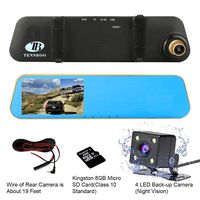 TENNBOO Mount Front and Rear Dash Cam with 4.3" Full HD 1080P Mirror Screen,170°Wide Angle Dual Lens Car DVR and 140°Water-Proof Back Camera,8GB Micro SD Card Included (Black)