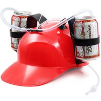 [Novelty Place] Guzzler Drinking Helmet - Can Holder Drinker Hat Cap with Straw for Beer and Soda - Party Fun - Red
