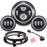 7" Black Halo LED Headlight + 4.5" Fog Passing Lights with DRL Motorcycle Headlamp Kit Set for Harley Davidson Electra Glide Road King Heritage Softail