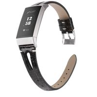 Wearlizer Glitter Black Leather Band Compatible with Fitbit Charge 3 Bands for Women Men, Leather Replacement Band Assesories Strap X Type Bracelet for Fitbit Charge 3