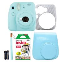 Fujifilm Instax Mini 9 Instant Film Camera Holiday Bundle (Ice Blue) with Blue Instax Camera Case
