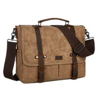Mens Waterproof Waxed Canvas Briefcase Satchel Shoulder Bag Rugged Leather 15.6inch Computer Laptop Bag BC-01 (Brown)