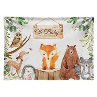 Funnytree 7x5ft Durable Fabric Woodland Baby Shower Backdrop No Wrinkles Safari Jungle Animals Photography Background Rustic Wood Forest Birthday Party Cake Table Decorations Banner Photo Booth Props