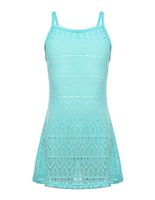 LEINASEN Kids Girl's Beach Crochet Mesh Crossback Swim Cover Up Dress Light Blue