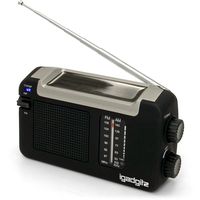iGadgitz Xtra U4457 Wind Up, Solar and USB Rechargeable Portable AM/FM Radio with 3 Year Warranty - Black