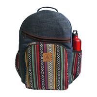 Hemp Large Blue Backpack - Eco Friendly Boho Hemp Backpacks for Men, Women & Kids - Handmade Multi Pocket Student Bags for Laptop, Books, Travel & Hiking - Himalayan/Hippie/Aztec Tribal Backpacks