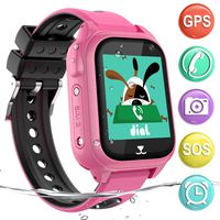 Kids GPS Smartwatch Phone IP67 Waterproof, Boys Girls Watch with GPS Locator 2Way Call SOS Voice Chat Camera Pedometer Alarm Clock Sport Watch Gift Compatible with iOS Android Smartphones (Pink, 2G)