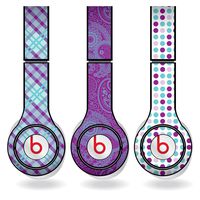 Purple & Teal Different Pattern Set of 3 Headphone Skins for Beats Solo HD Headphones - Removable Vinyl Decal!