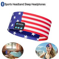 Bluetooth Headband Headphones, Wireless Bluetooth Sleeping Headband Running Music Earphones Headband Sports Sweatband Built-in Speakers Microphone American Flag Design for 4th of July
