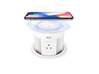 Automatic Pop Up Outlet Surge Protector Retractable Hidden Recessed Power Strip Power Socket With Wireless Charger Usb Charging Station, 4US Plug+2USB+1RJ45 Port+1HDMI Port For Ofiice Conference White