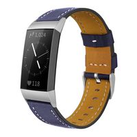 Shangpule Compatible for Fitbit Charge 3 & Charge 3 SE Bands, Genuine Leather Band Replacement Accessories Straps Charge 3 Women Men Small Large (Purple)
