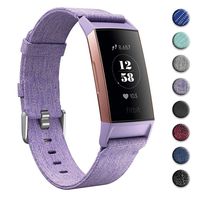 hooroor Canvas Woven Bands Compatible for Fitbit Charge 3 and Charge 3 SE Fitness Tracker, Breathable Fabric Soft Accessory Sports Replacement Band Wristbands Strap for Women Men (Lavender, Small)