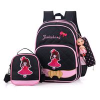 3pcs Lovely Princess Bow Waterproof School Backpack Girls Book Bag and Pencil Shoulder Bag Set (Black-2)