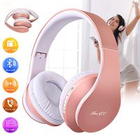 Over Ear Headphones, Bluetooth Wireless Headphone Rose Gold with Mic Foldable Earmuffs Headsets Hi-Fi Stereo Headset Wired and Wireless Mode for Girl Women Cell Phone iPhone Laptop TV PC Computer