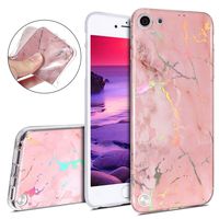 IKASEFU Bright laser IMD Marble Pattern Design Soft Slim Shockproof Flexible TPU Silicone Rubber Protector Clear Bumper Case Cover Compatible with iPod Touch 5/6,Pink