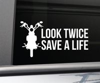 Look Twice Save a Life Motorocycle Vinyl Decal Laptop Car Truck Bumper Window Sticker, 8.5" x 4.5" (White)