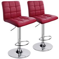 Leopard Square Back Adjustable Swivel Bar Stools, PU Leather Padded with Back, Set of 2 (Wine Red)