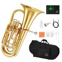 Eastar Student Bb Euphonium B Flat Gold Lacquer 4-Key Piston Valve Brass with Tuner Hard Case Euphonium Mouthpiece Gloves Valve Oil Cleaning Kit, EEU-380