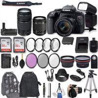 Canon EOS Rebel T7i DSLR Camera with EF-S 18-55mm f/4-5.6 is STM Lens + EF 75-300mm f/4-5.6 III + 2Pcs 32GB Sandisk SD Memory + Universal Flash + Battery Grip + Filter & Macro Kits + Backpack + More