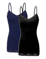 RT1004 Pack Ladies Adjustable Spaghetti Strap Lace Tunic Camisole 2Pack-BLK/Navy M
