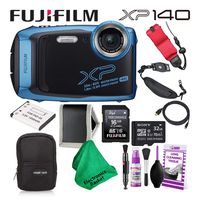 Fujifilm FinePix XP140 (600020656) Waterproof Digital Camera (Sky Blue) Mid-Range Accessory Bundle Includes Camera Cleaning Kit, Floating Wrist Strap, 32GB SD Memory Card, and Lots More