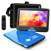 SUNPIN 12.5" Portable DVD Player for Car and Kids with Headrest Mount, 10.1" HD Screen, 5 Hours Rechargeable Battery, Remote Control, Car Charger Wall Charger, Region Free, Ideal for Road Trip, Blue