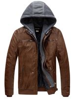 Wantdo Men's Leather Jacket with Removable Hood US Medium Brown