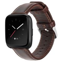 UMAXGET Leather Band Compatible with Fitbit Versa/Versa 2/ Versa Lite/Versa Special Edition Watch, Classic Genuine Leather Strap with Stainless Steel Buckle Wristband for Women Men