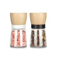 Wood & Glass Salt and Pepper Grinder Set of 2 Adjustable Coarseness Pepper Grinder-Pepper Shaker