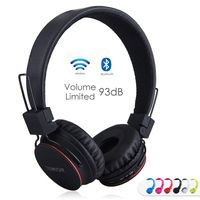 Bluetooth Volume Limiting Kids Headphones,Sodee Wireless/Wired Stereo Over-ear HD Headset with SD Card FM Radio In-line Volume Control Microphone for Children Adults (Black)