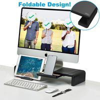 AVLT-Power Monitor Stand Riser with Adjustable Width Storage - Large Storage Compartment Designed for Laptop Notebook - Pull Out Tablet Phone Drawer - Easy Tablet & Keyboard Access