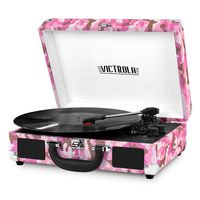 Victrola Vintage 3-Speed Bluetooth Suitcase Turntable with Speakers, Pink Camo (Renewed)